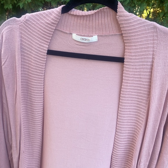SOLD OUT Mauve Pink Knit Open Long Cardigan w/ Pockets - Picture 3 of 5